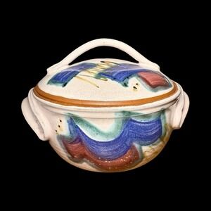Vintage Mangum Pottery Art Rare Steam Pot W/Lid & Handles 1995‎ Artist Signed